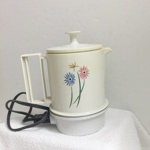 Vintage Regal 5 Cup Poly Hot Pot 7427 White Electric Hot Water Pink Blue Flowers